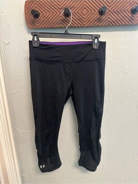 Under Armour Black Capri Leggings with Purple Waistband